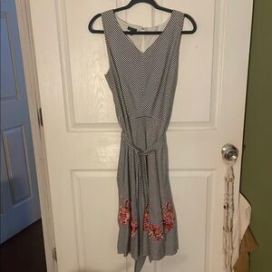 Talbots Navy & White Striped V-Neck Sleeveless Midi Sundress